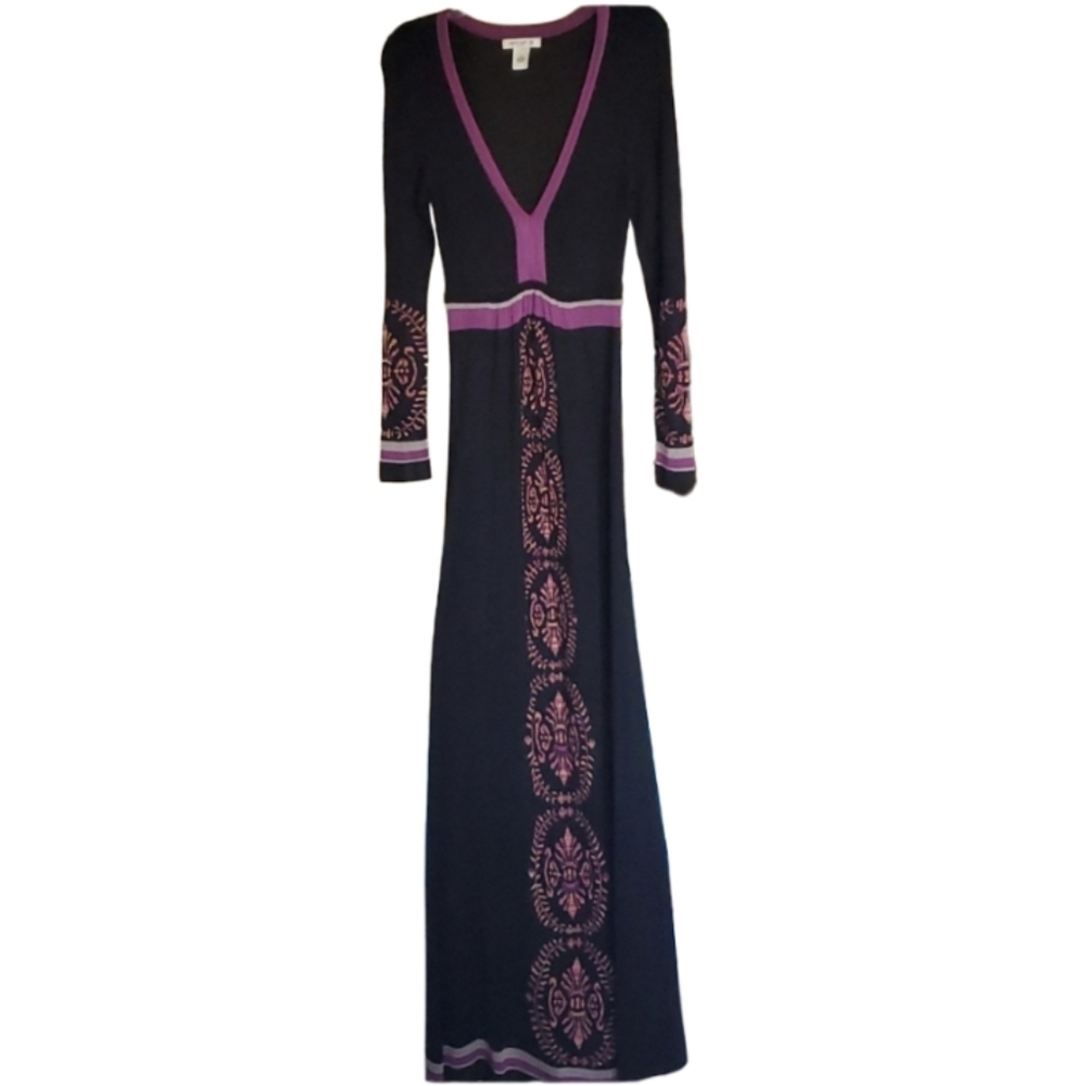 Arden B Womans Rayon Sweater Maxi Dress in Black and Purple Size Small